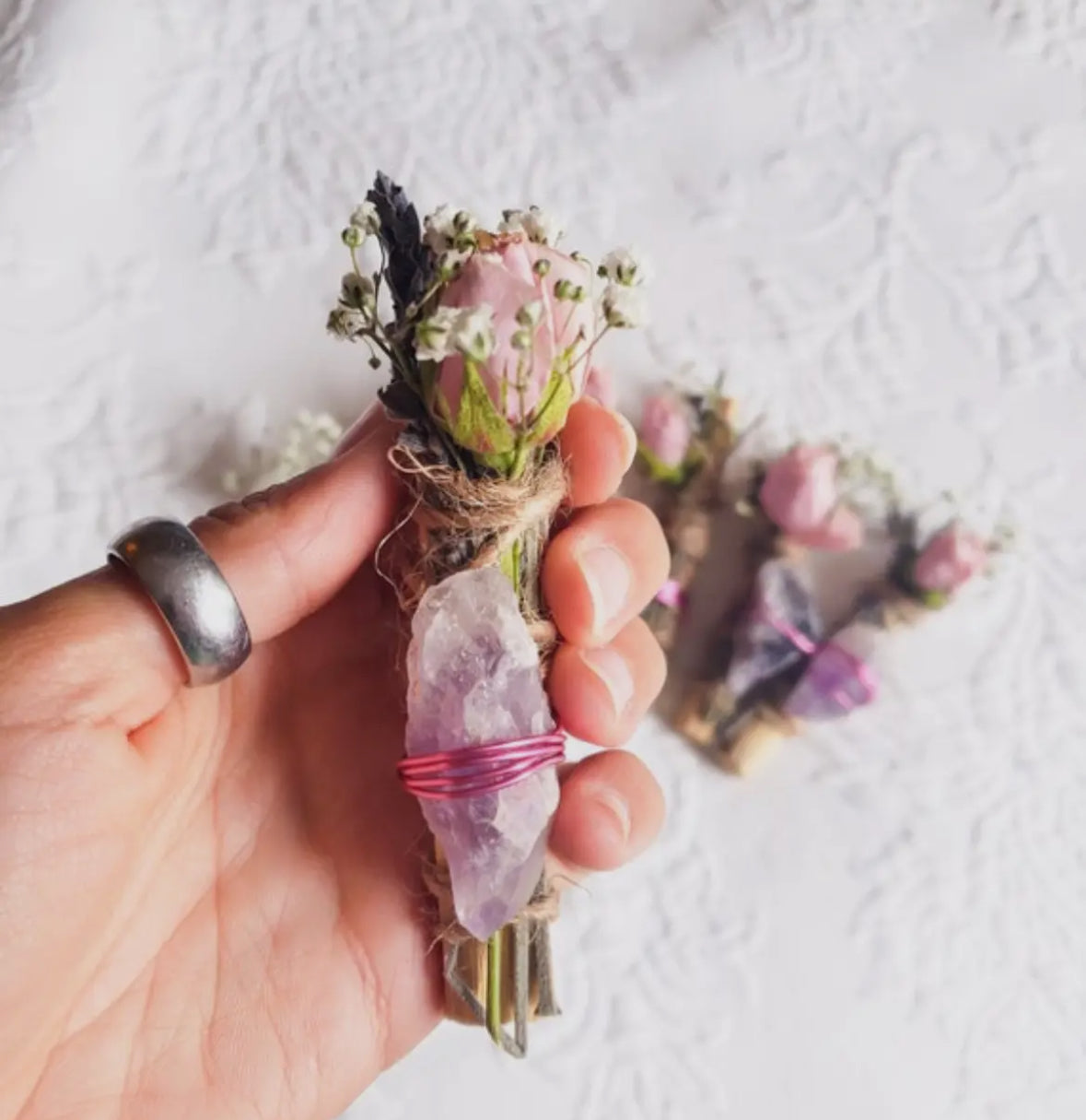 Amethyst, rose, lavender and Palo Santo Smudgie