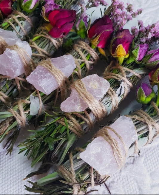 Rose quartz, rosemary, sage and lavender Smudgie
