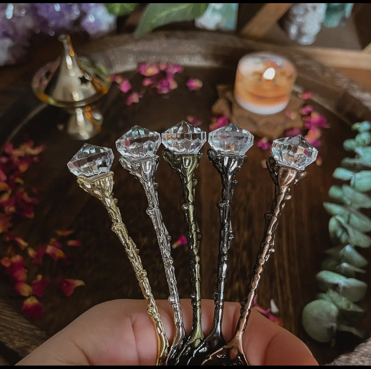 Diamond crystal witches spoon, witchy ritual herb spoons