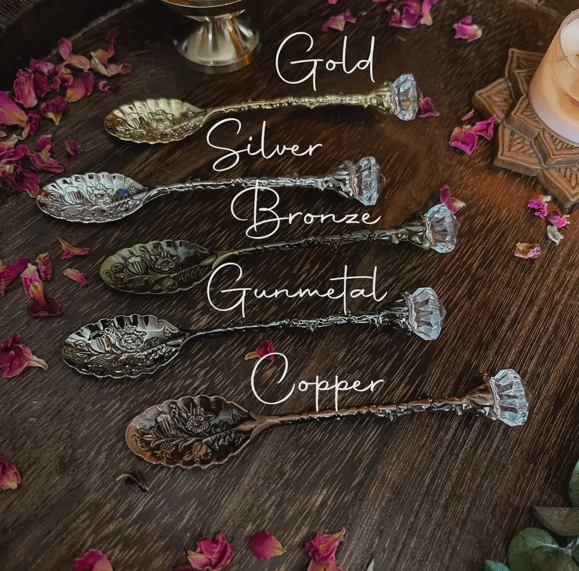 Diamond crystal witches spoon, witchy ritual herb spoons