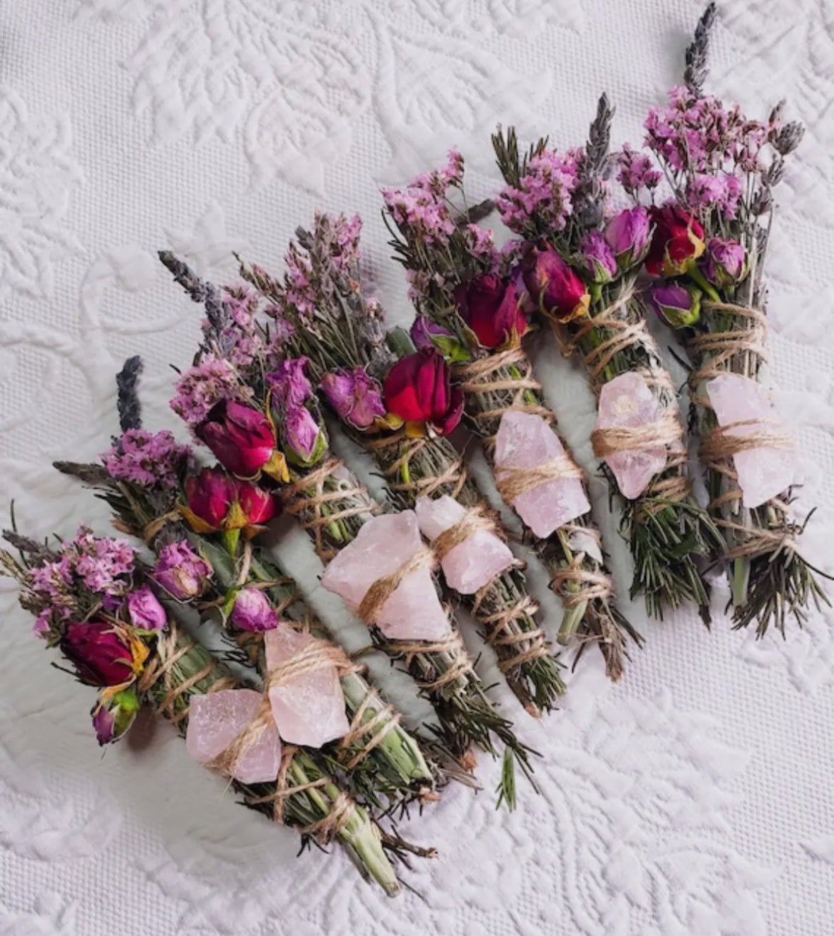 Rose quartz, rosemary, sage and lavender Smudgie