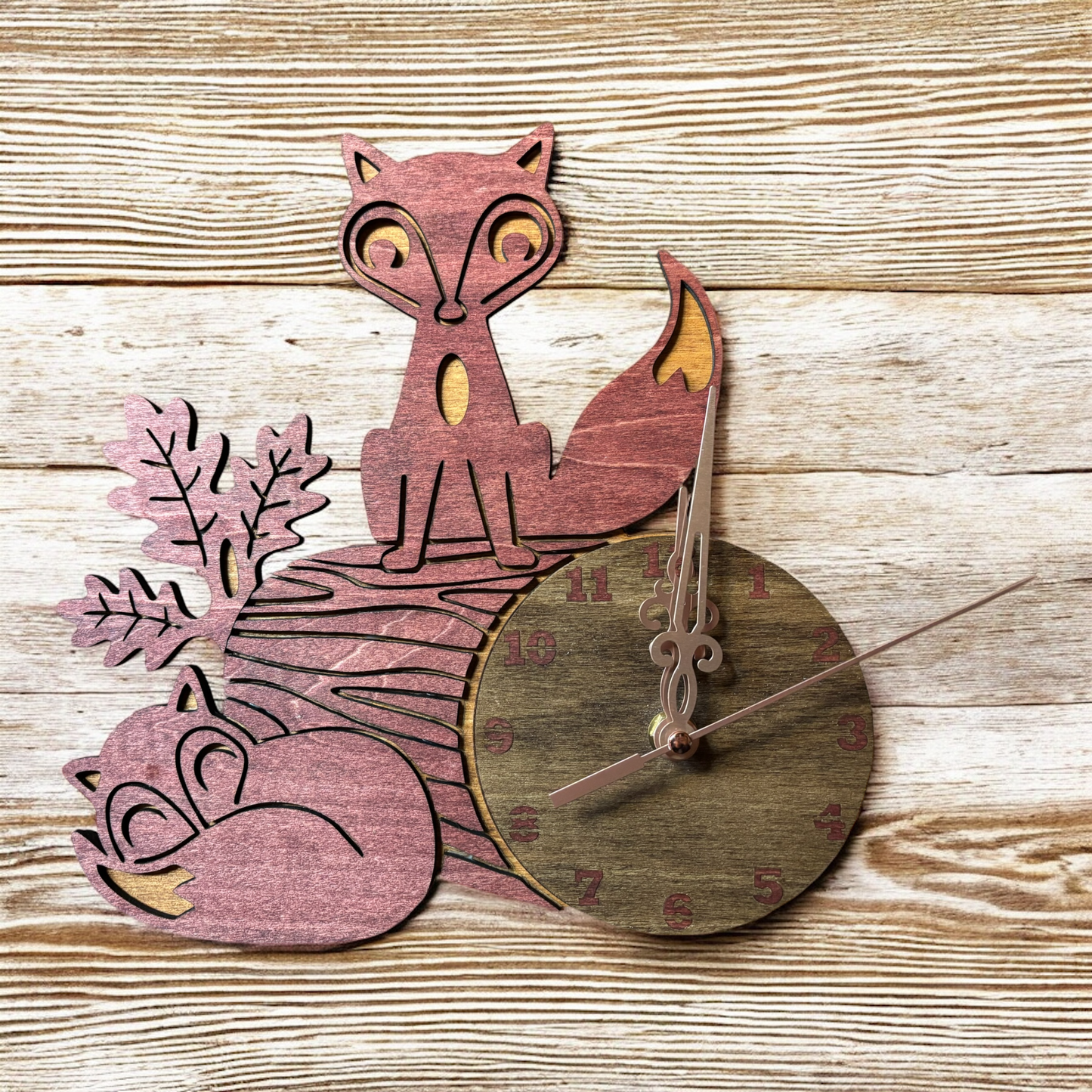Wood fox clock