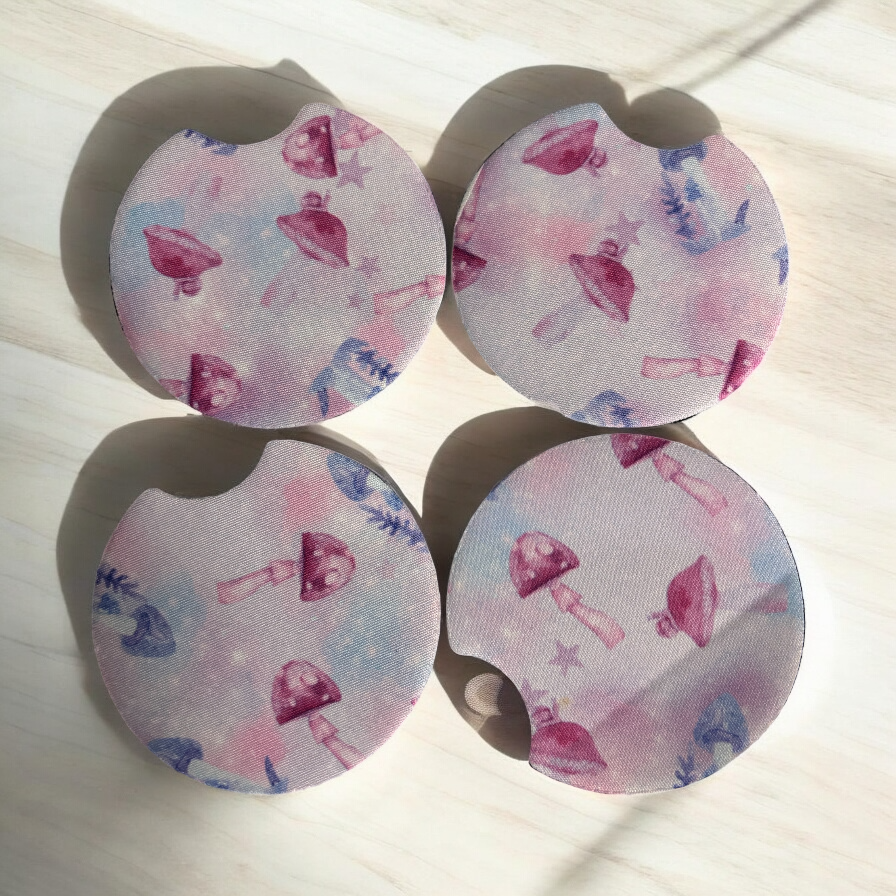 Watercolor pretty shrooms car coasters