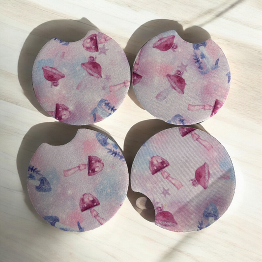 Watercolor pretty shrooms car coasters