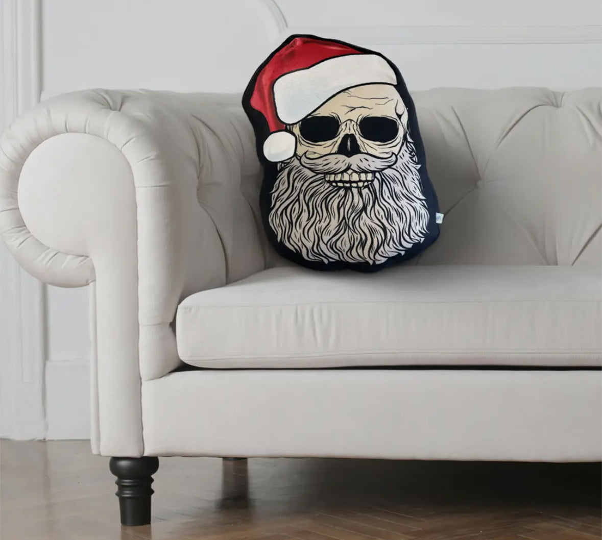 Skeleton Santa Pillow