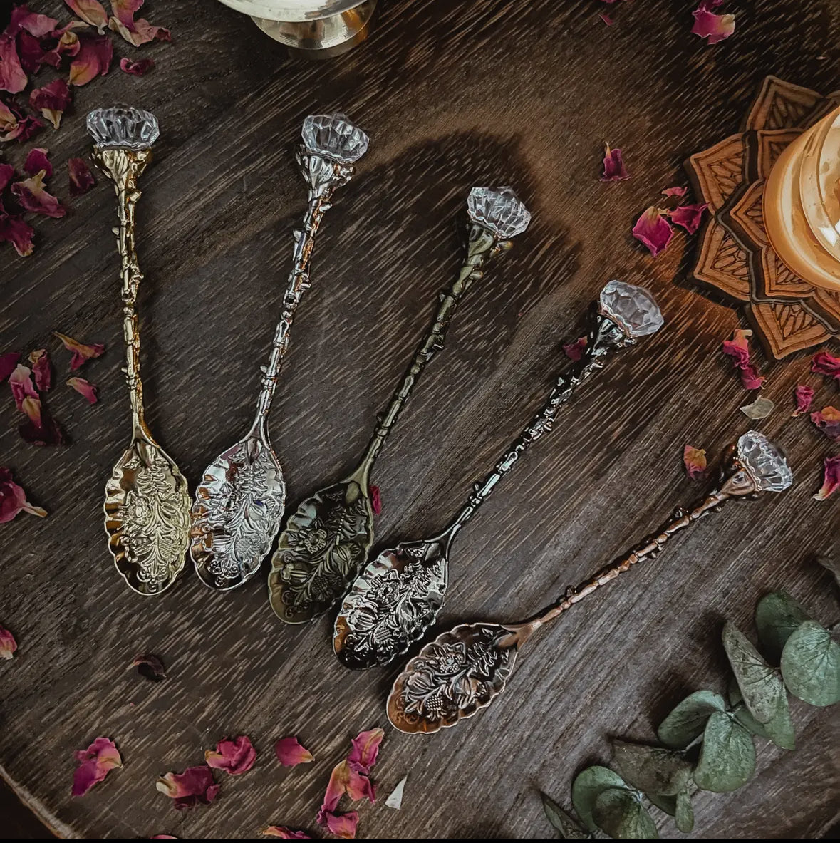 Diamond crystal witches spoon, witchy ritual herb spoons