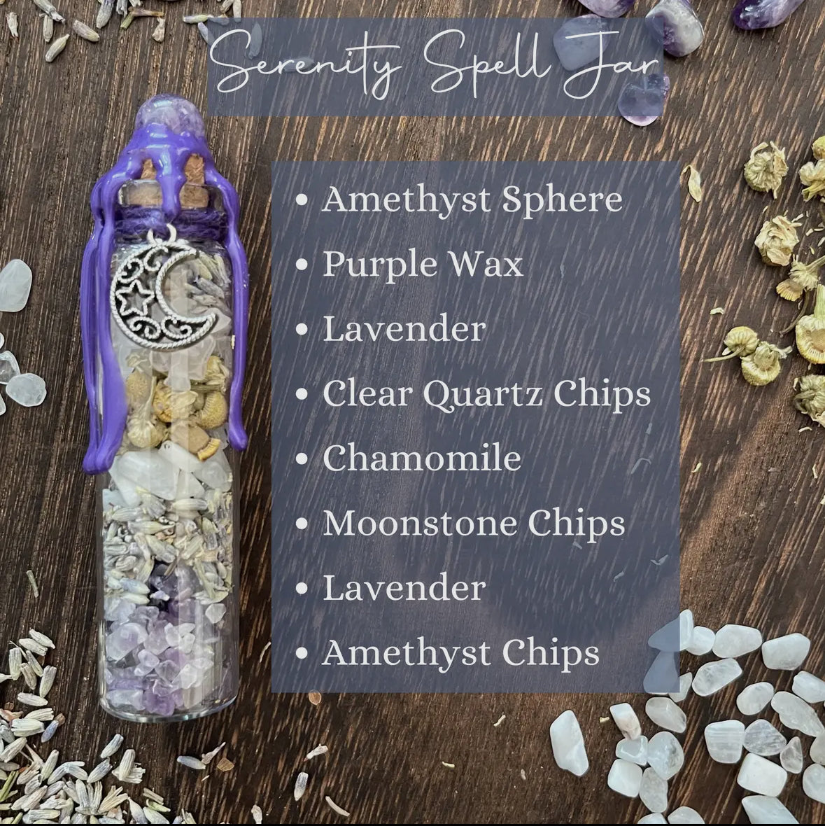 Serenity moon spell jar, intention jar, witches spell jar