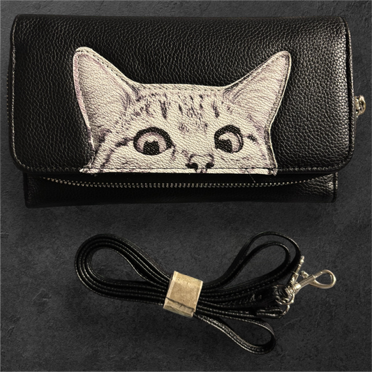 Peek a boo Cat Wallet with strap