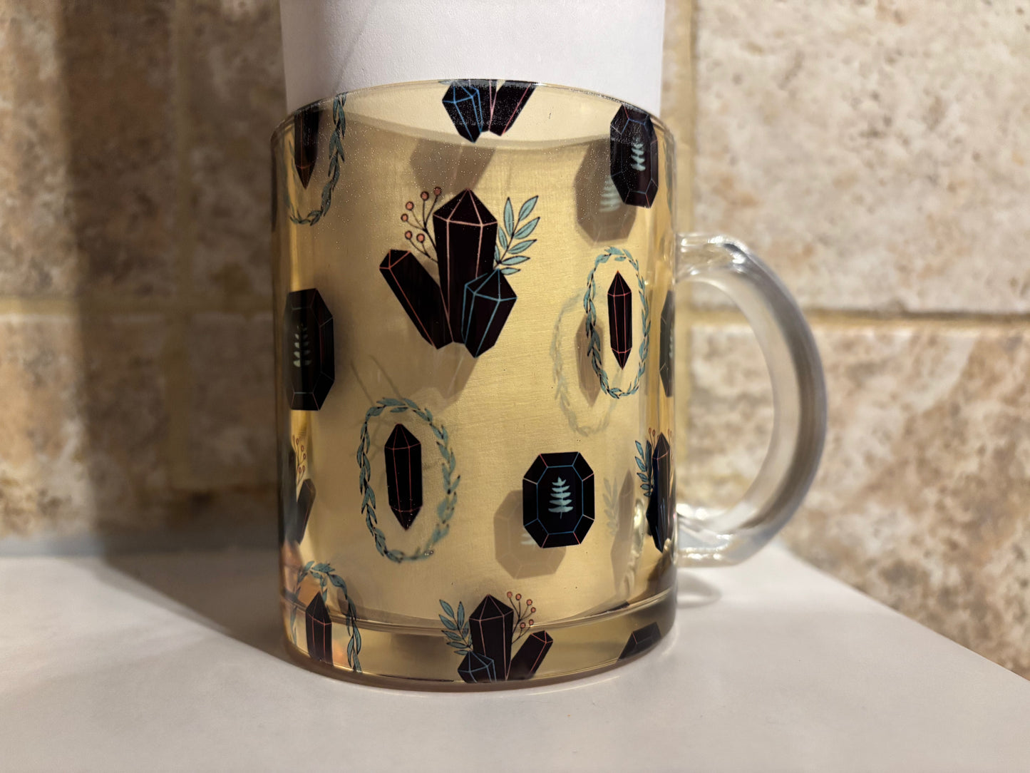 Yellow Glass mug with crystals