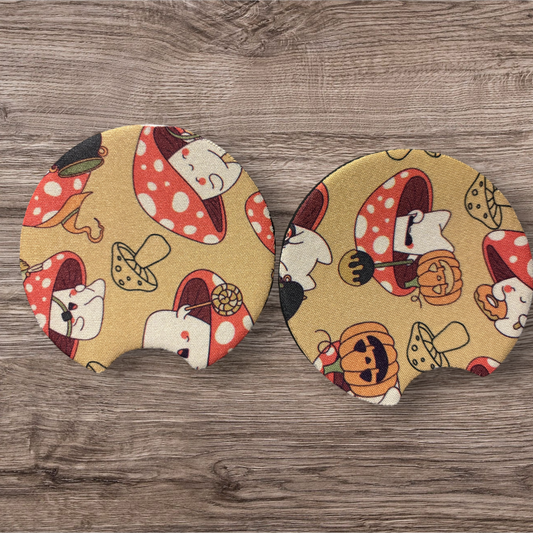 Spooky mushrooms car coasters