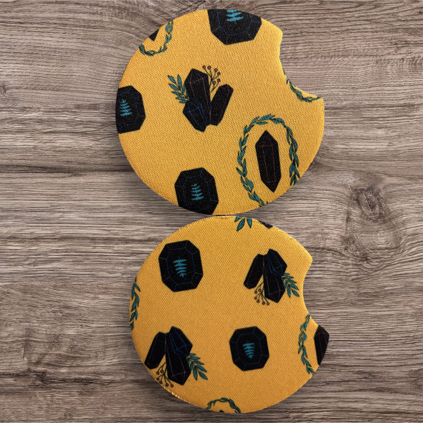 Yellow with crystals car coasters