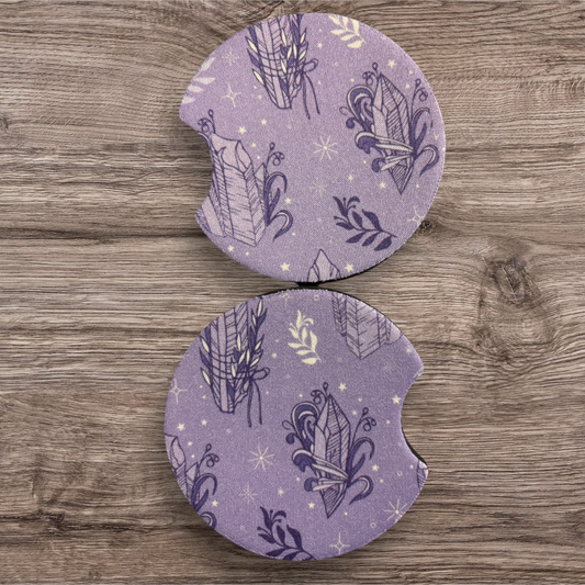 Purple with crystals car coasters