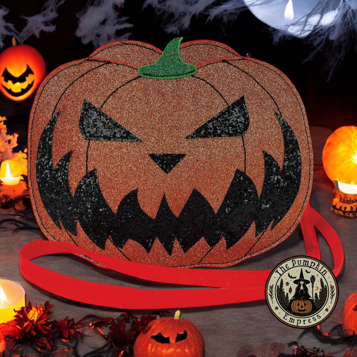 Two faced jack-o-lantern crossbody purse