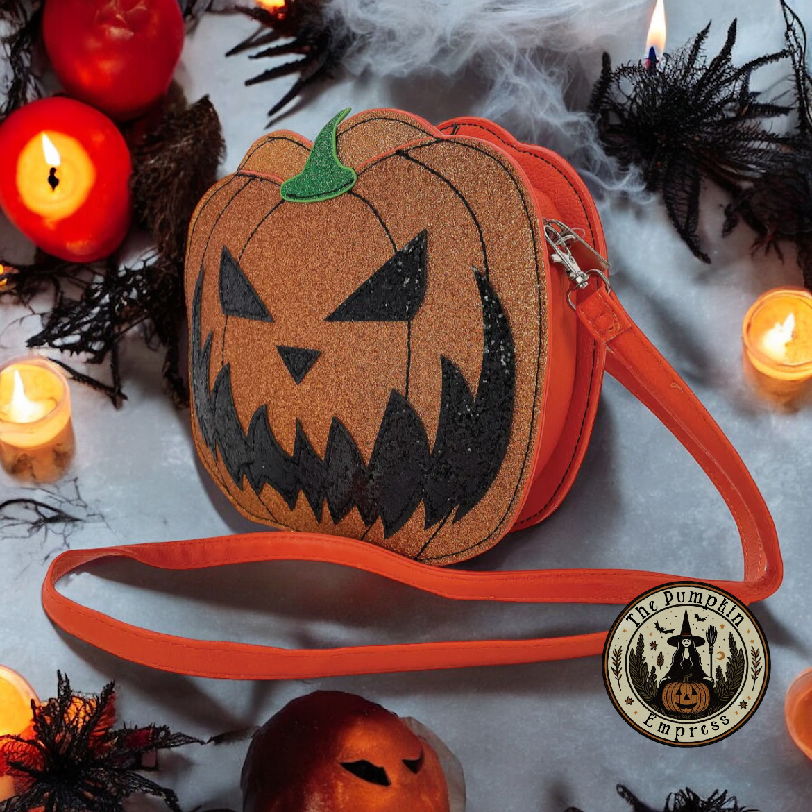 Two faced jack-o-lantern crossbody purse