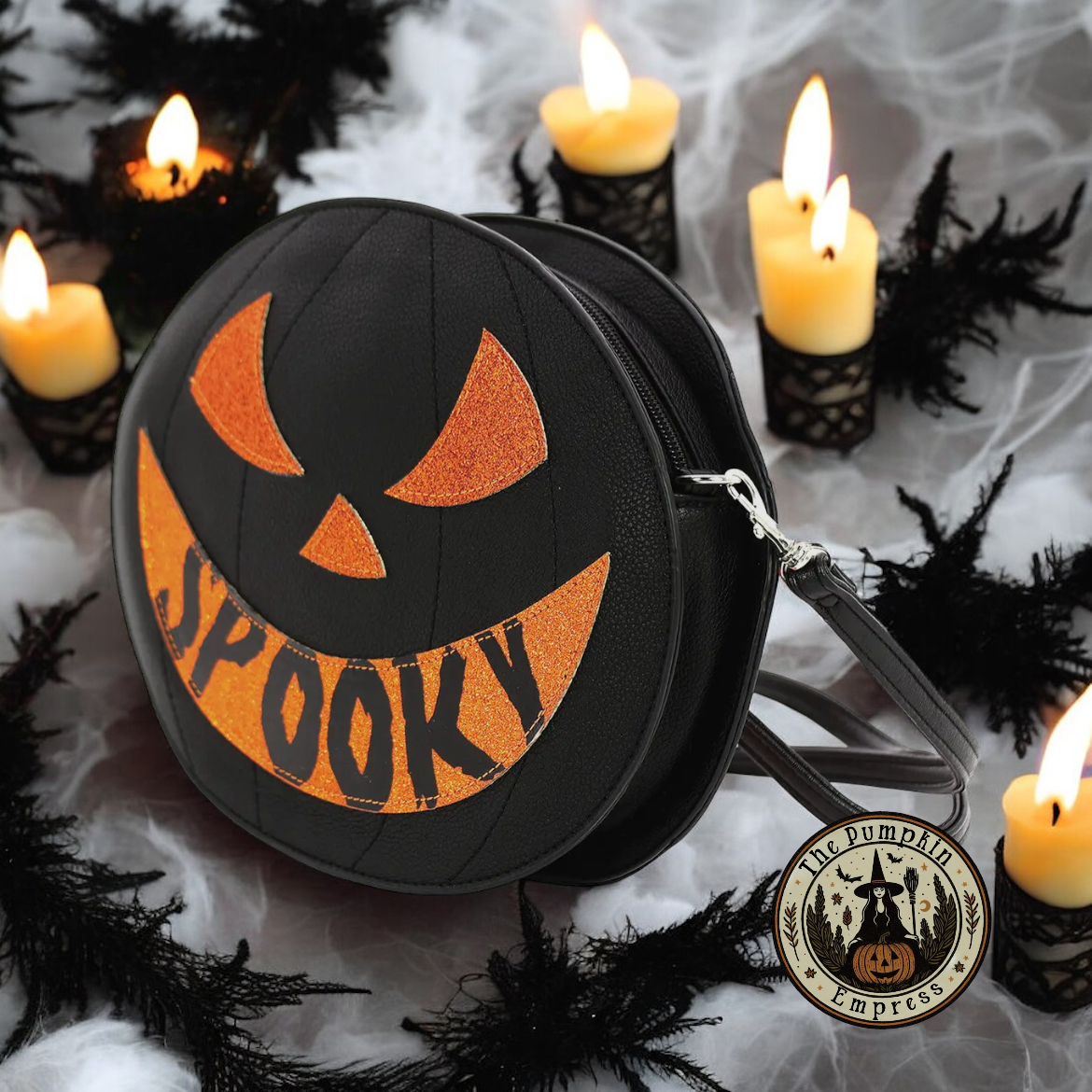 Double spooks! Two sided pumpkin crossbody purse