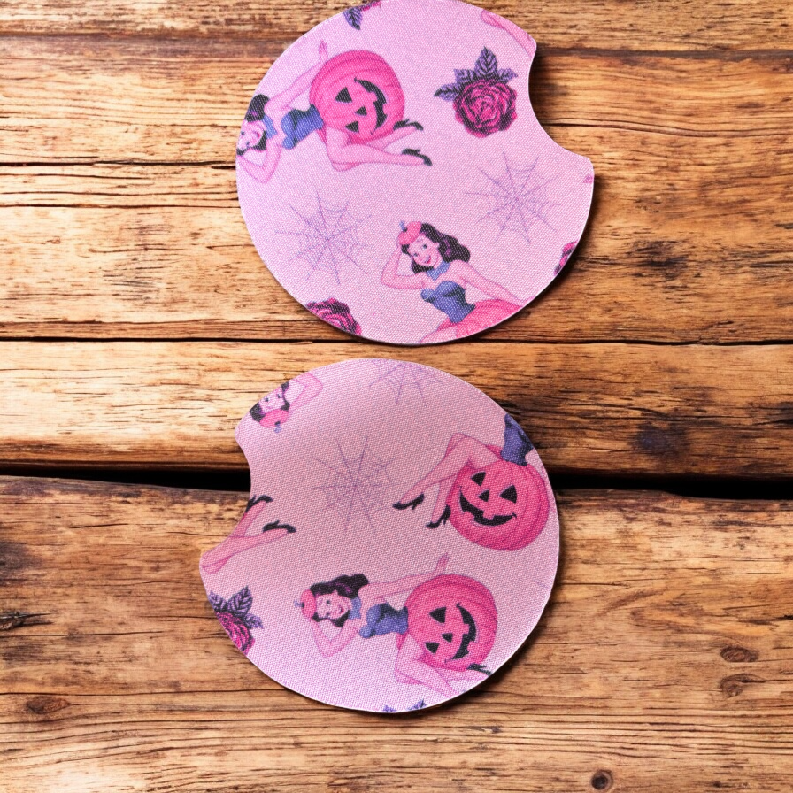 Retro Halloween pin up car coasters