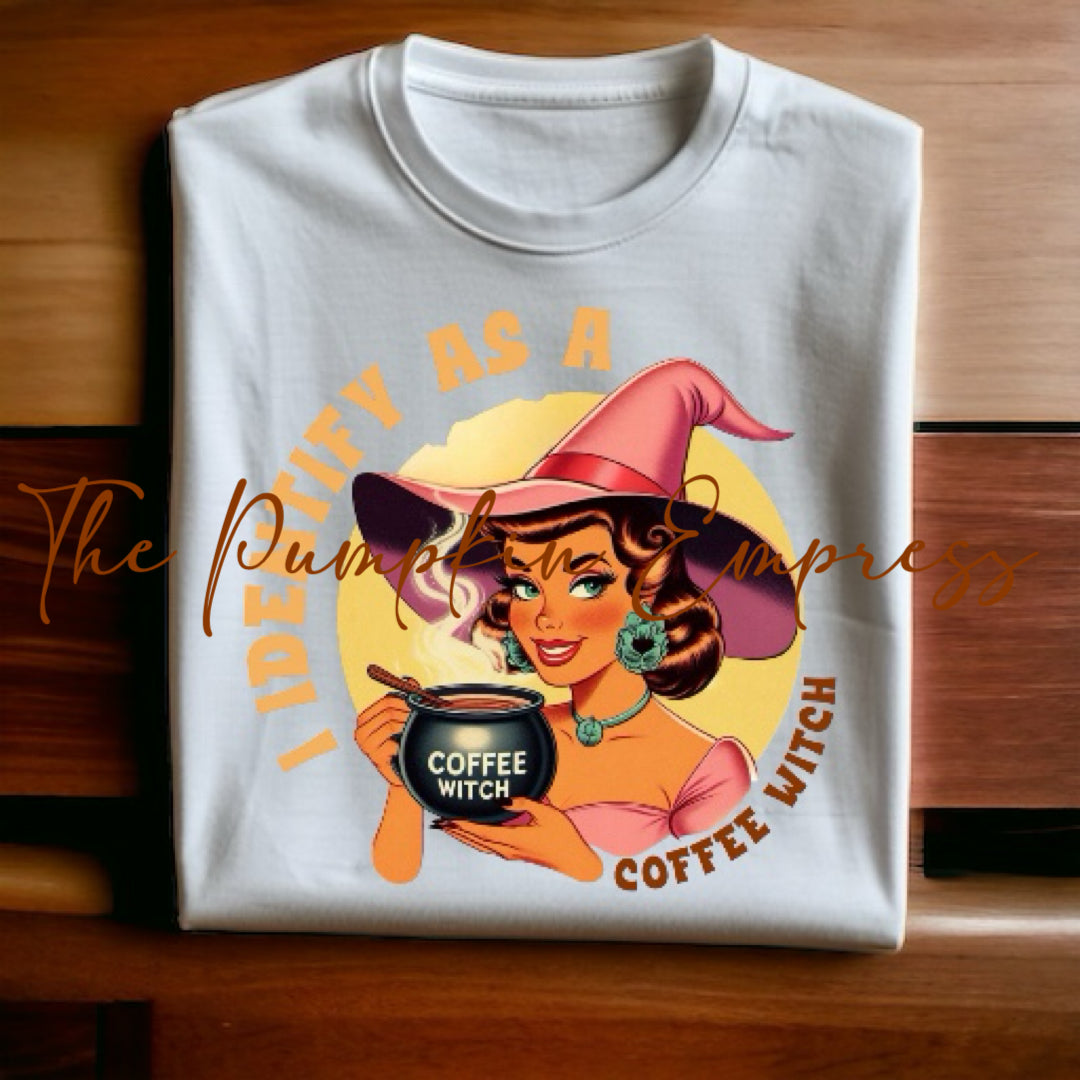 “I identify as a coffee witch” tee