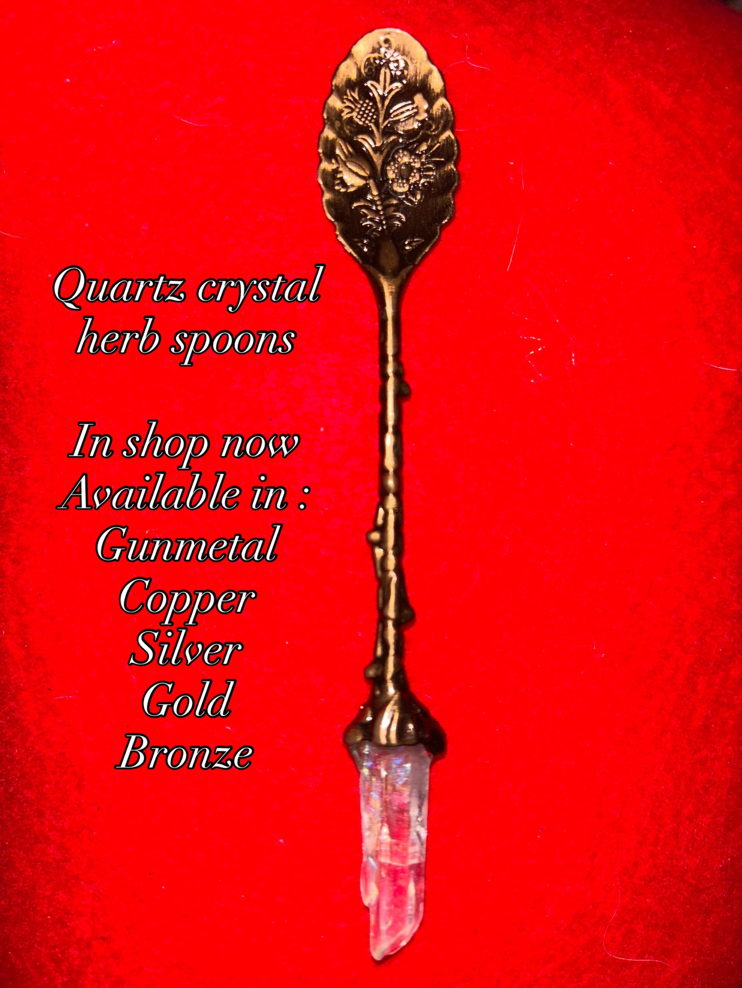 Quartz crystal herb spoon, witchcraft supplies
